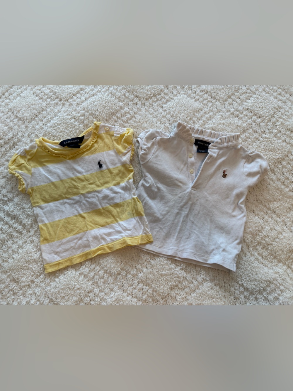 Ralph Lauren Yellow & White Striped and White Short-Sleeve Baby Tops - 2 Pack